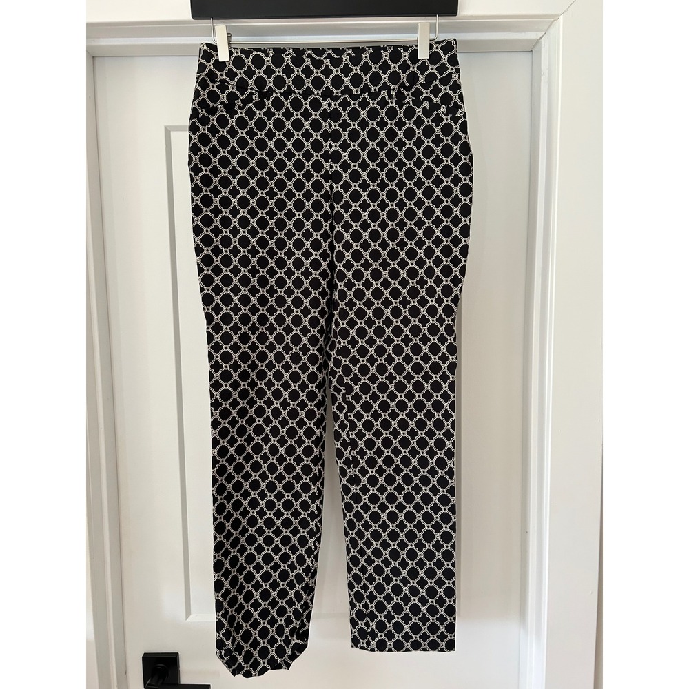 Talbots Womens Black White‎ Geometric Quatrefoil Ankle Pants Size 8 Stretch Slim